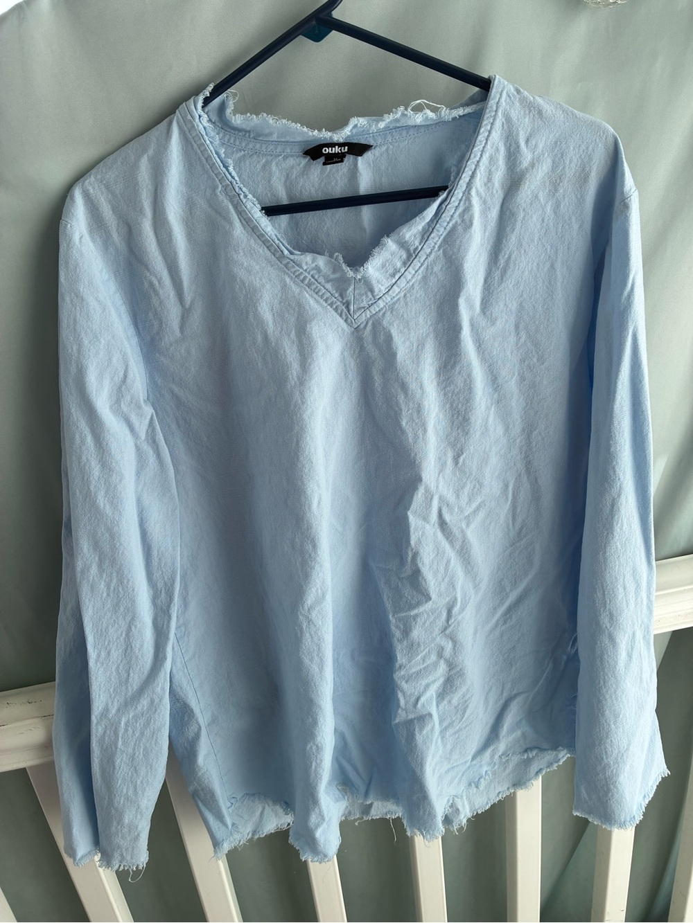 Baby Blue V-Neck Light Linen Top